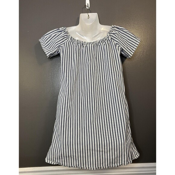 AG Adriano Goldschmied Dress Womens Medium Blue White Striped Off Shoulder Shift - Picture 6 of 9